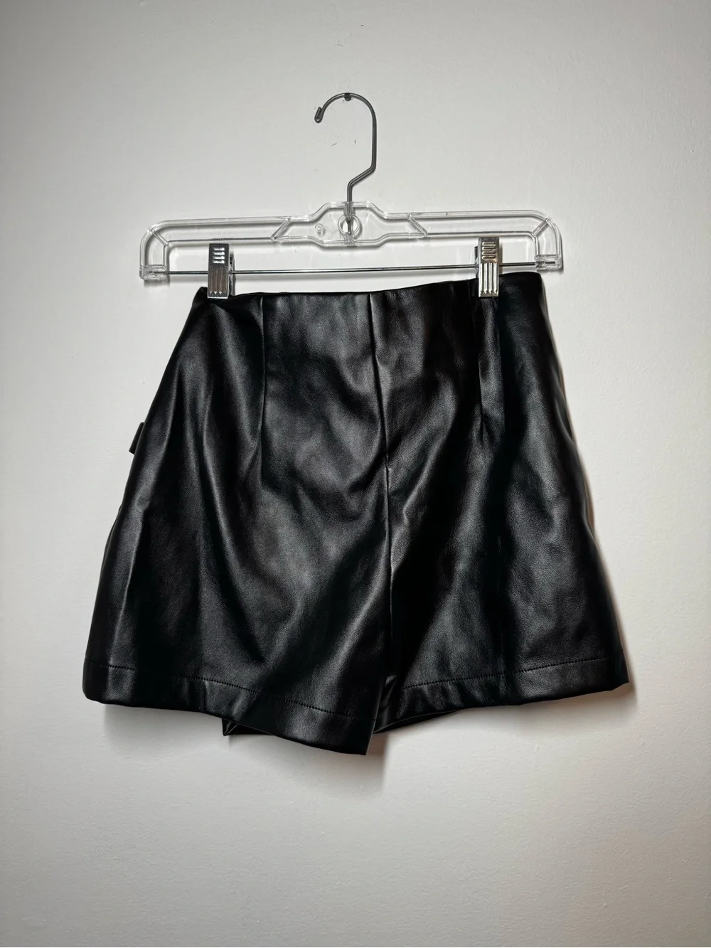 Windsor Black Faux Leather Wrap Skort with Knot Accent